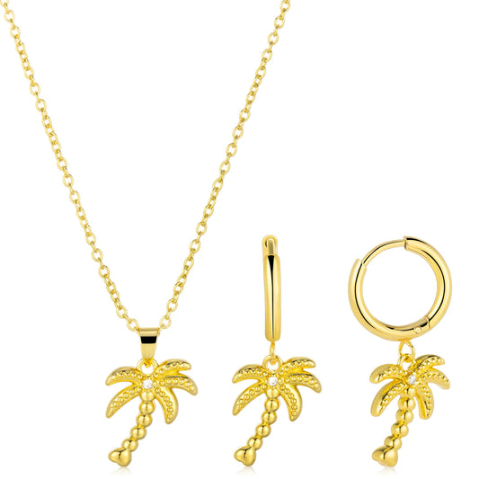 Palm tree jewelry set (necklace + earrings) - tropical summer beach vacation accessories