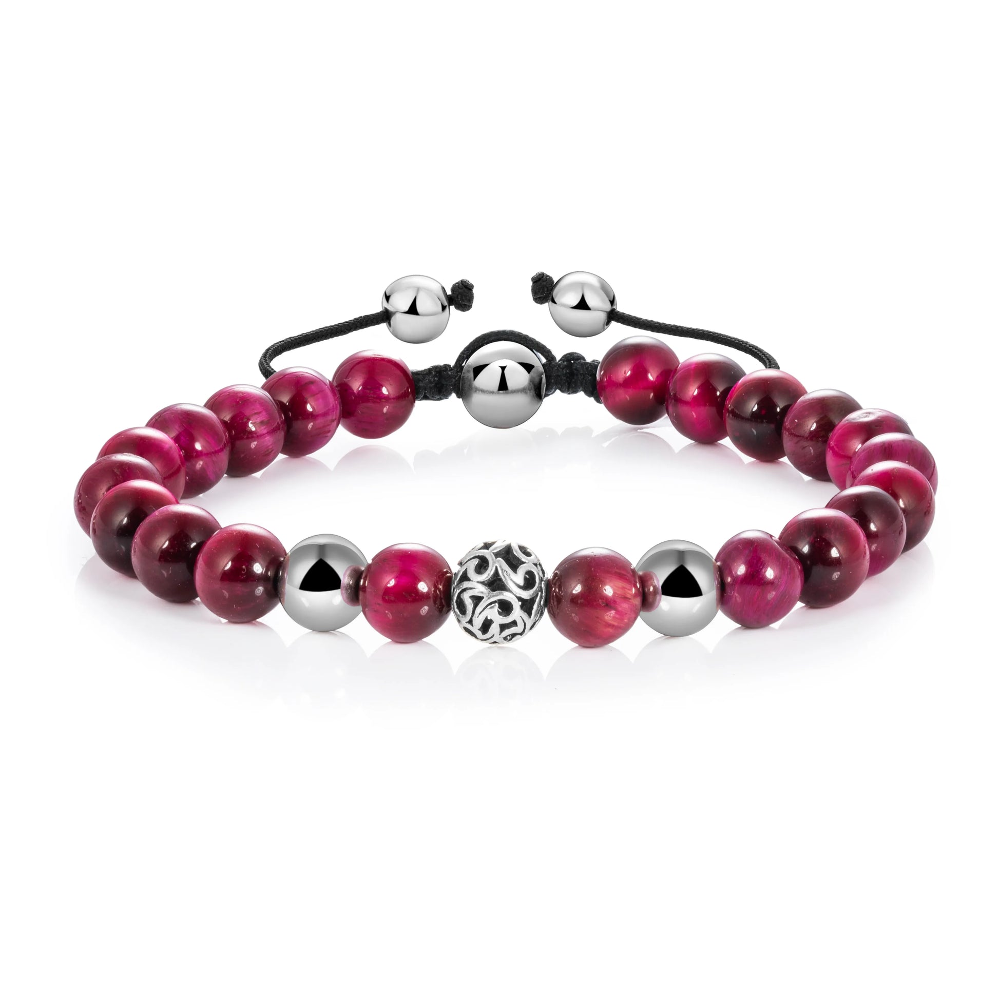 Ajatine pink stone beaded bracelet, adjustable boho jewelry