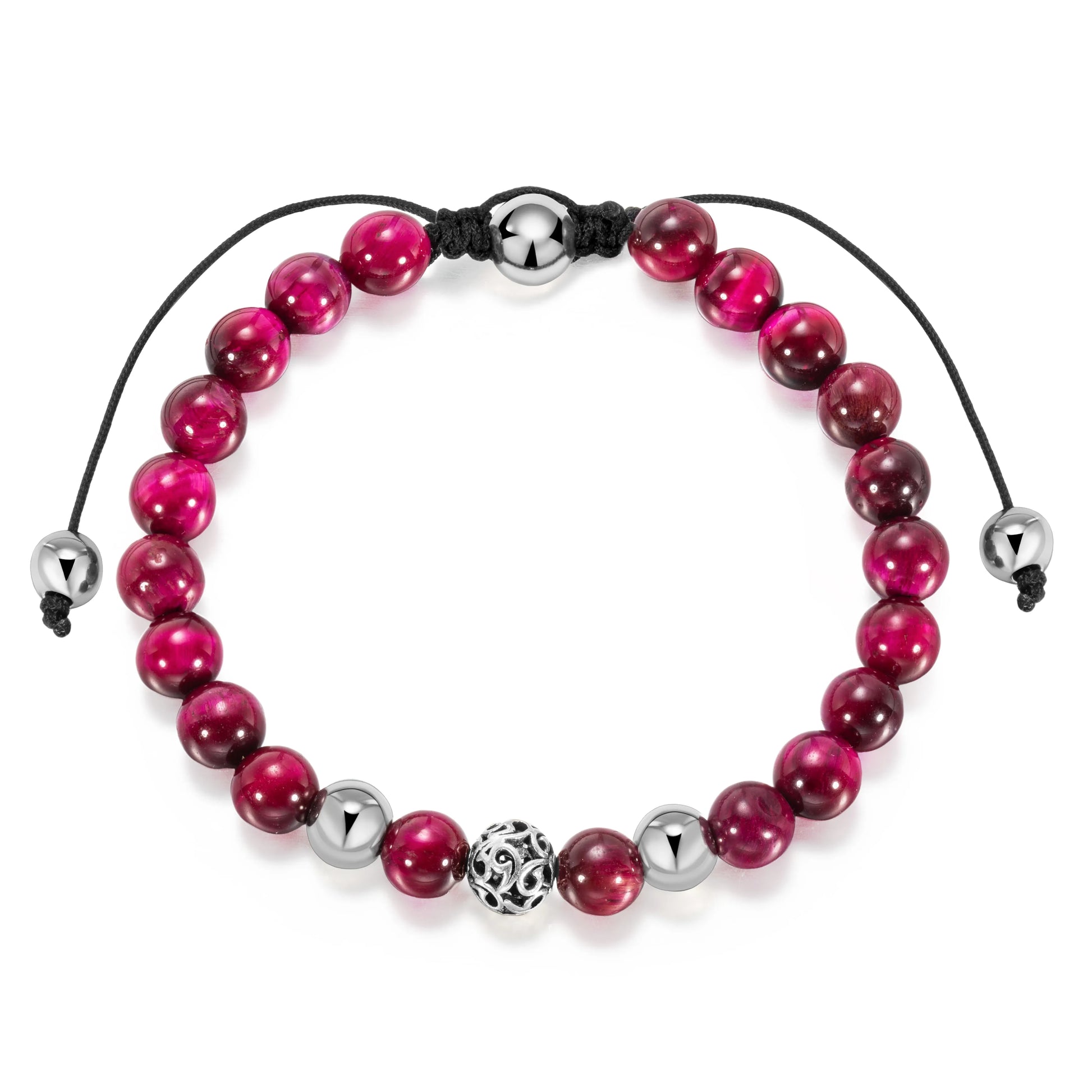 Ajatine pink stone beaded bracelet, adjustable boho jewelry