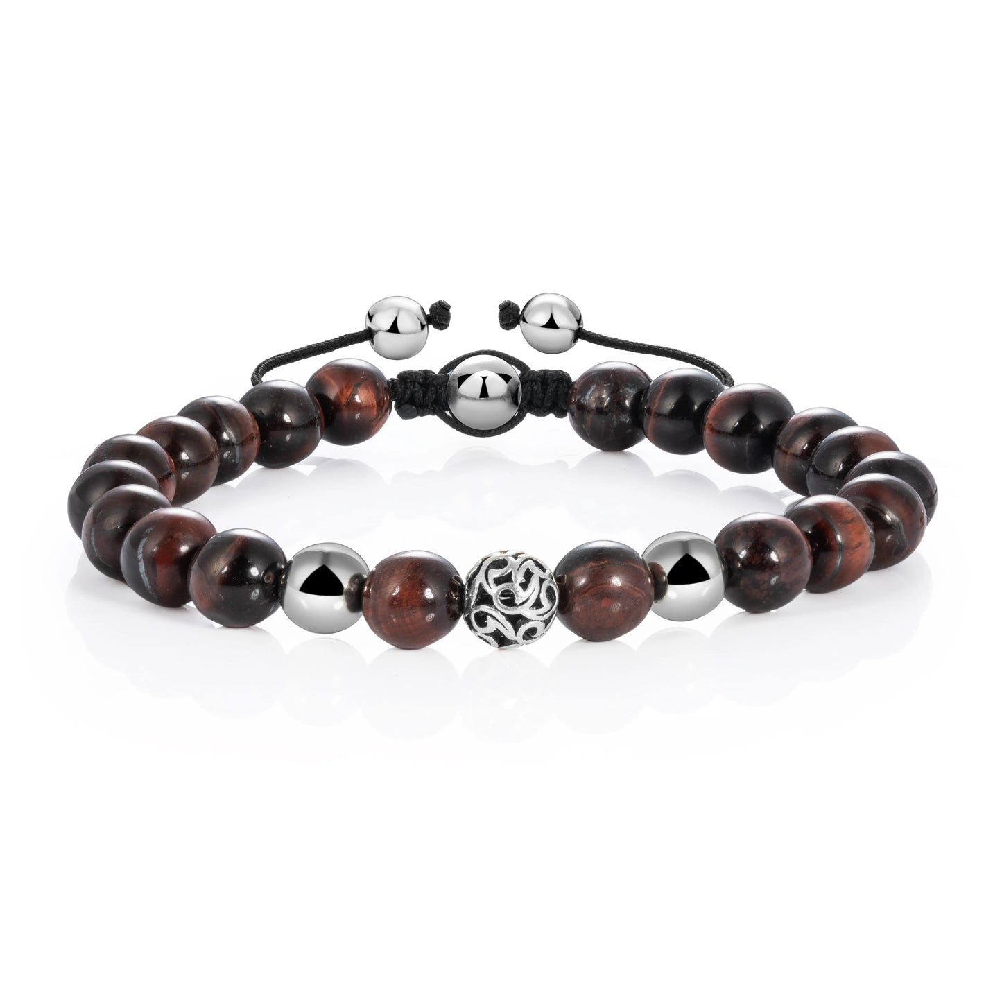 Ajatine red tiger eye stone beaded bracelet, adjustable boho jewelry
