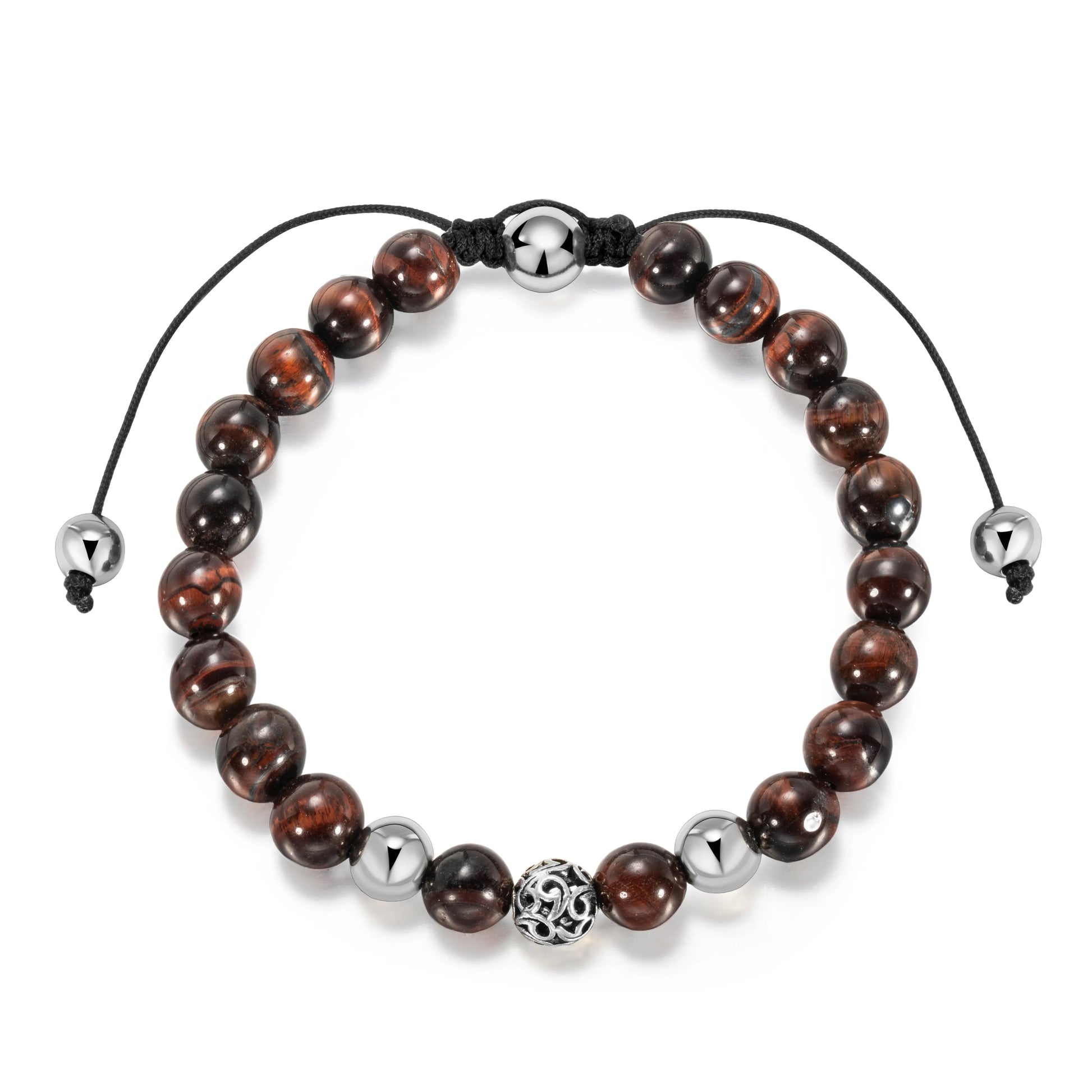 Ajatine red tiger eye stone beaded bracelet, adjustable boho jewelry