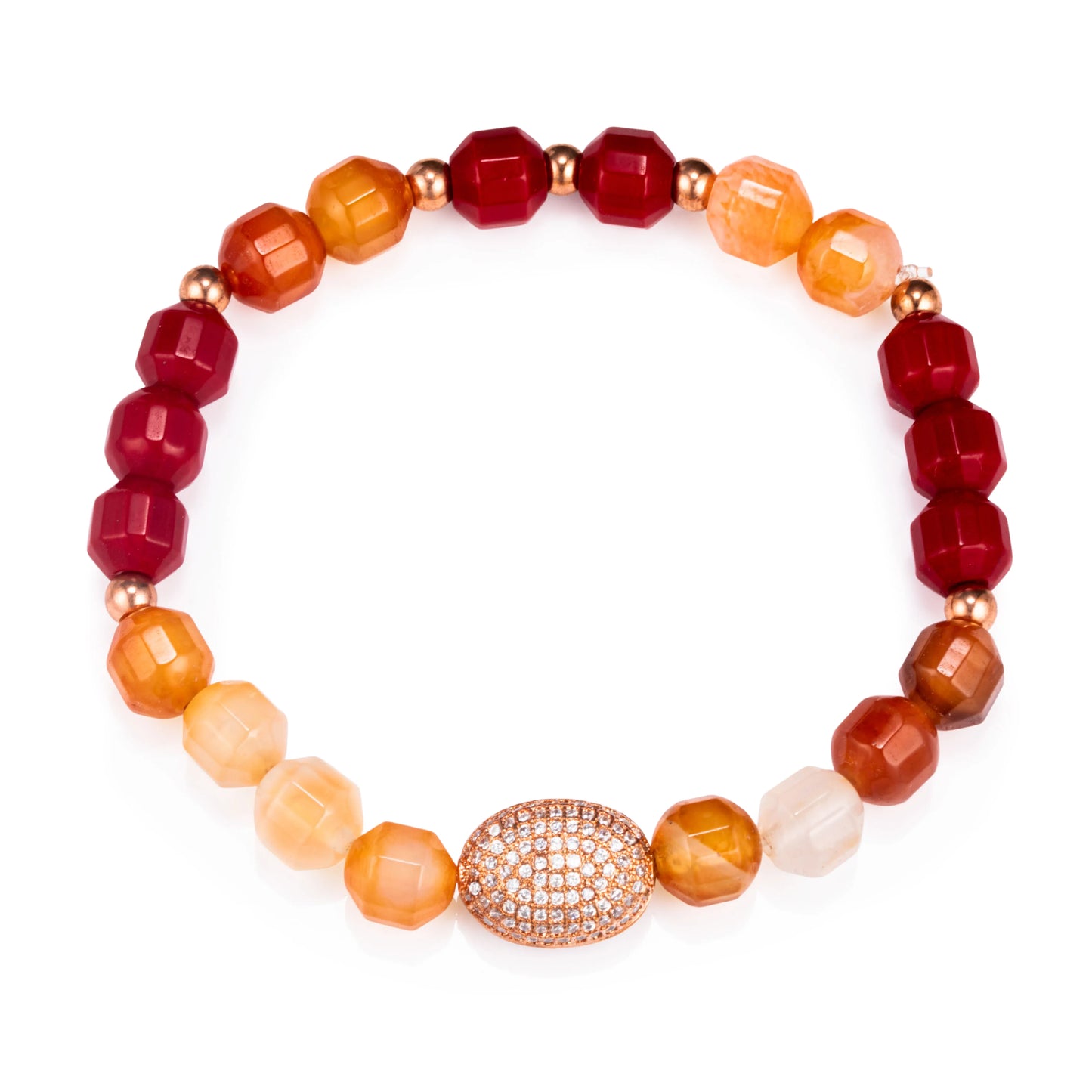 Ajatine red and orange natural stone beaded bracelet for women
