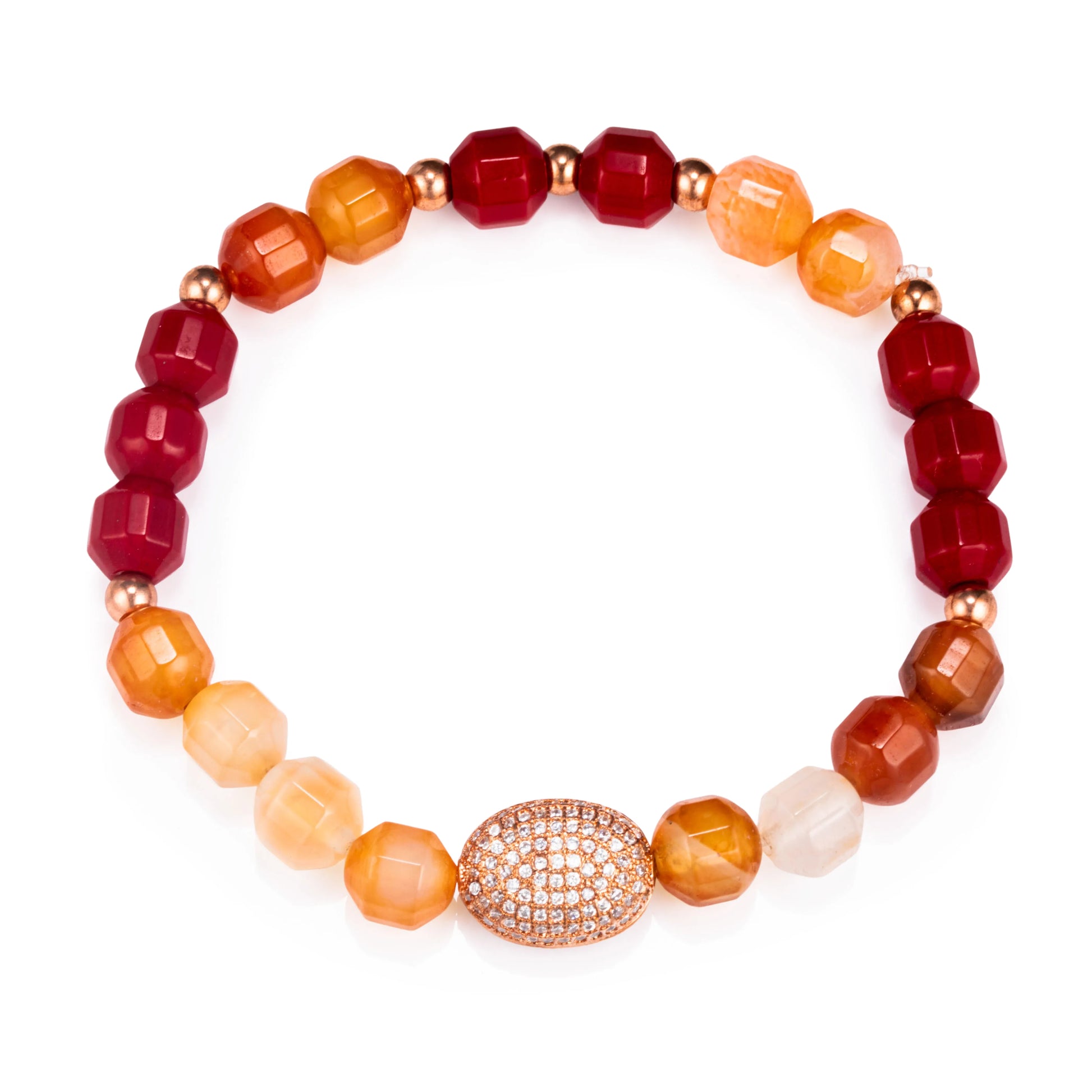 Ajatine red and orange natural stone beaded bracelet for women