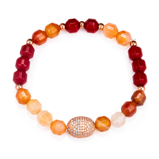 Ajatine red and orange natural stone beaded bracelet for women