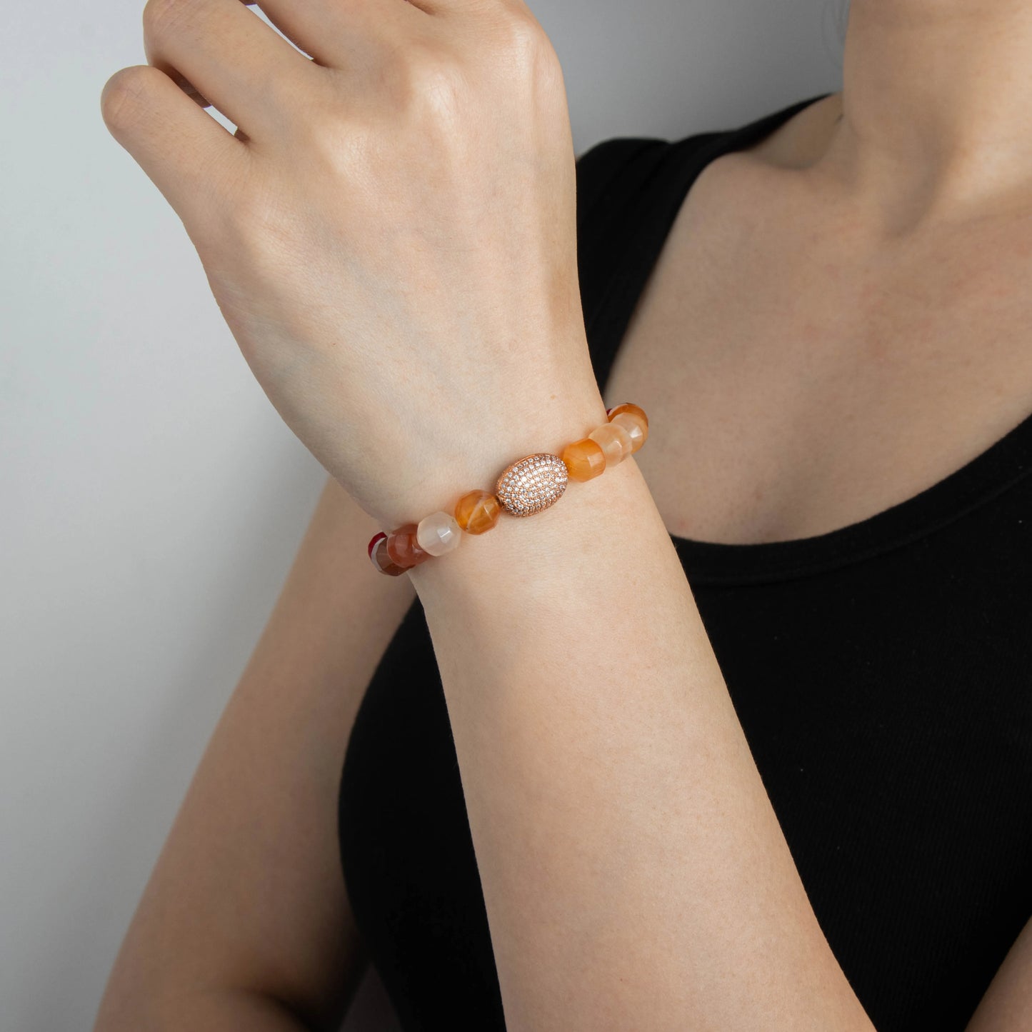 Ajatine red and orange natural stone beaded bracelet for women