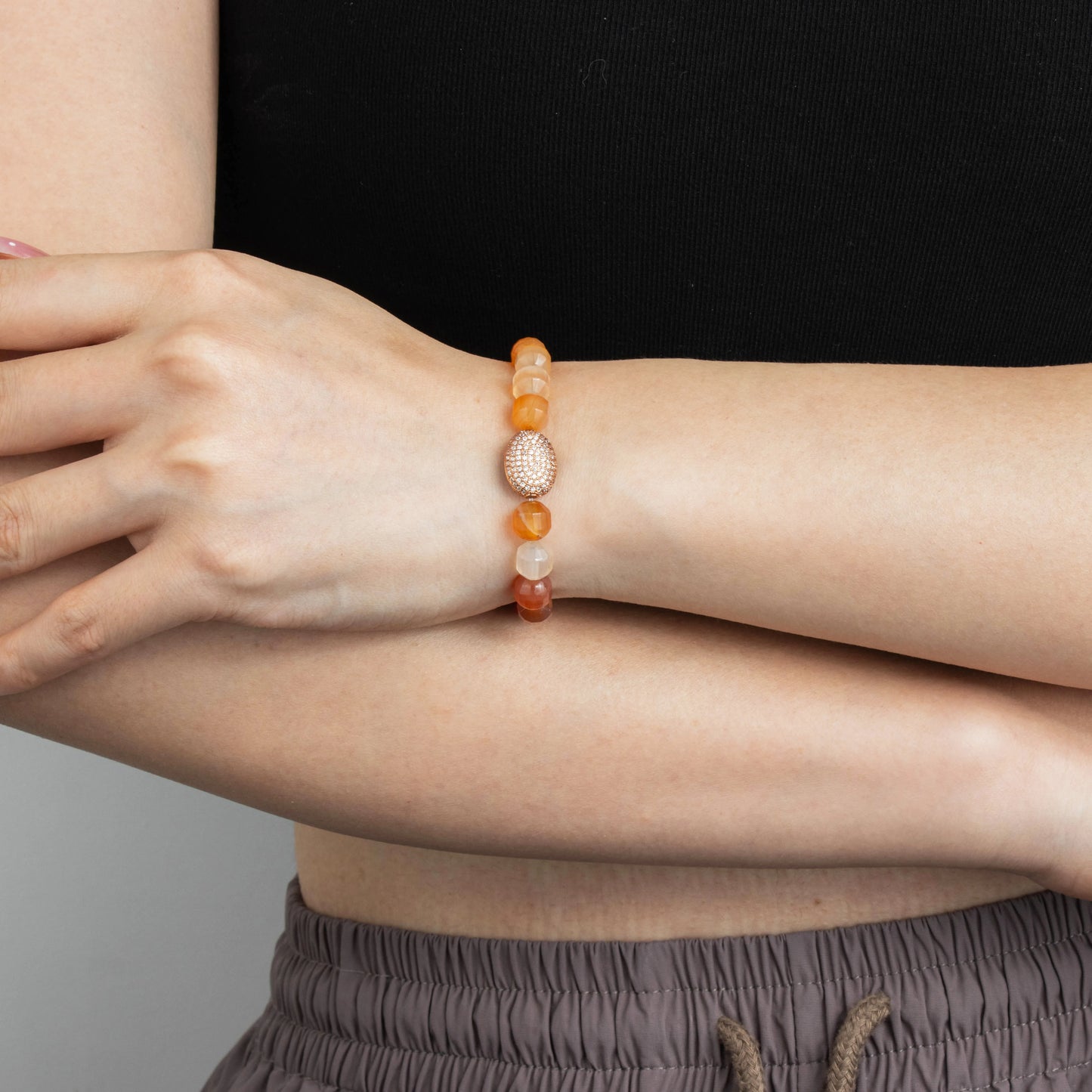 Ajatine red and orange natural stone beaded bracelet for women