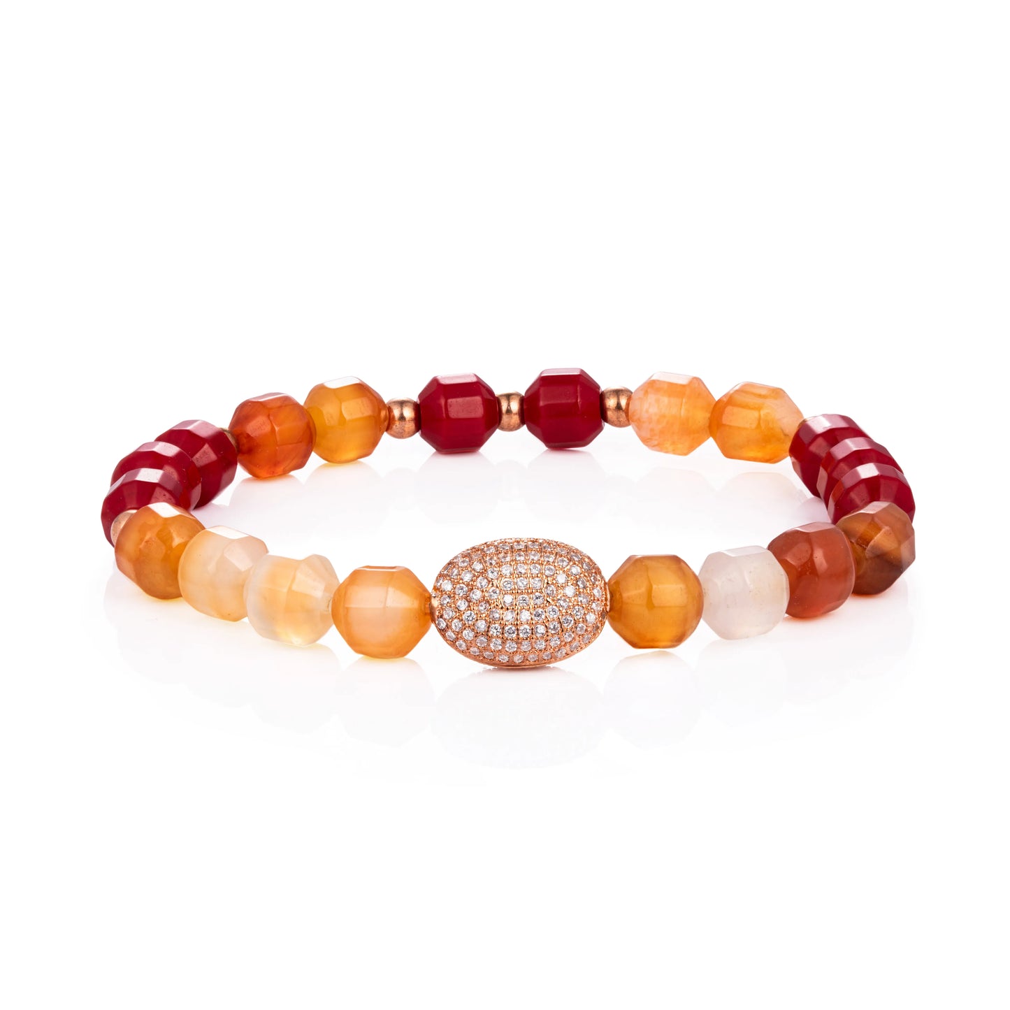 Ajatine red and orange natural stone beaded bracelet for women