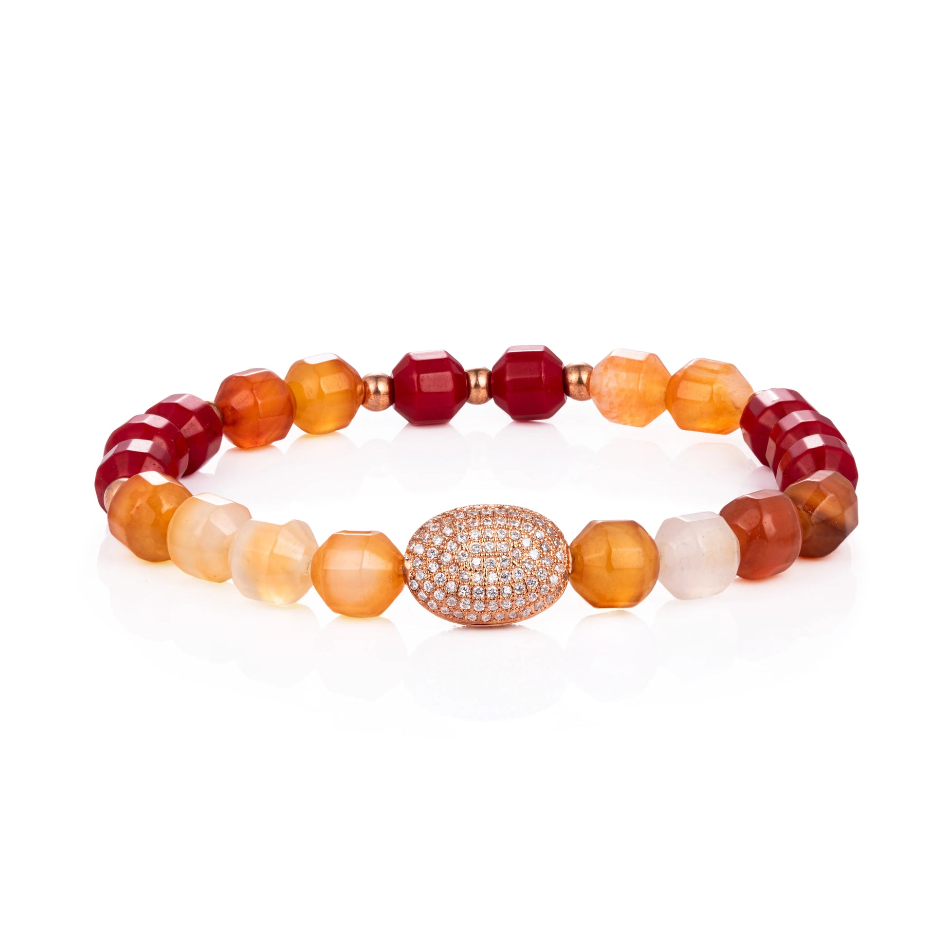 Ajatine red and orange natural stone beaded bracelet for women