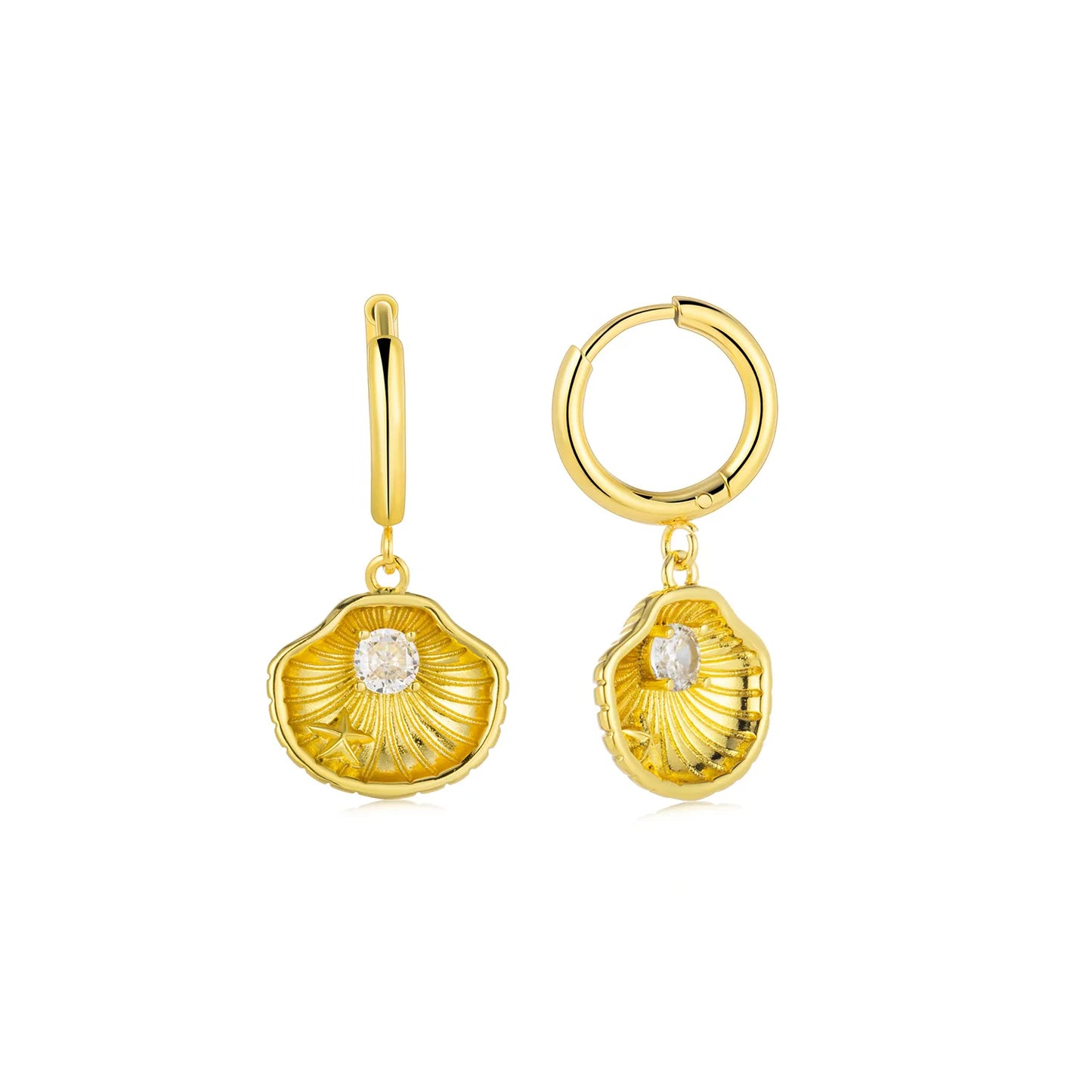 Dainty shell drop earrings with sparkling accent, beach style jewelry accessory