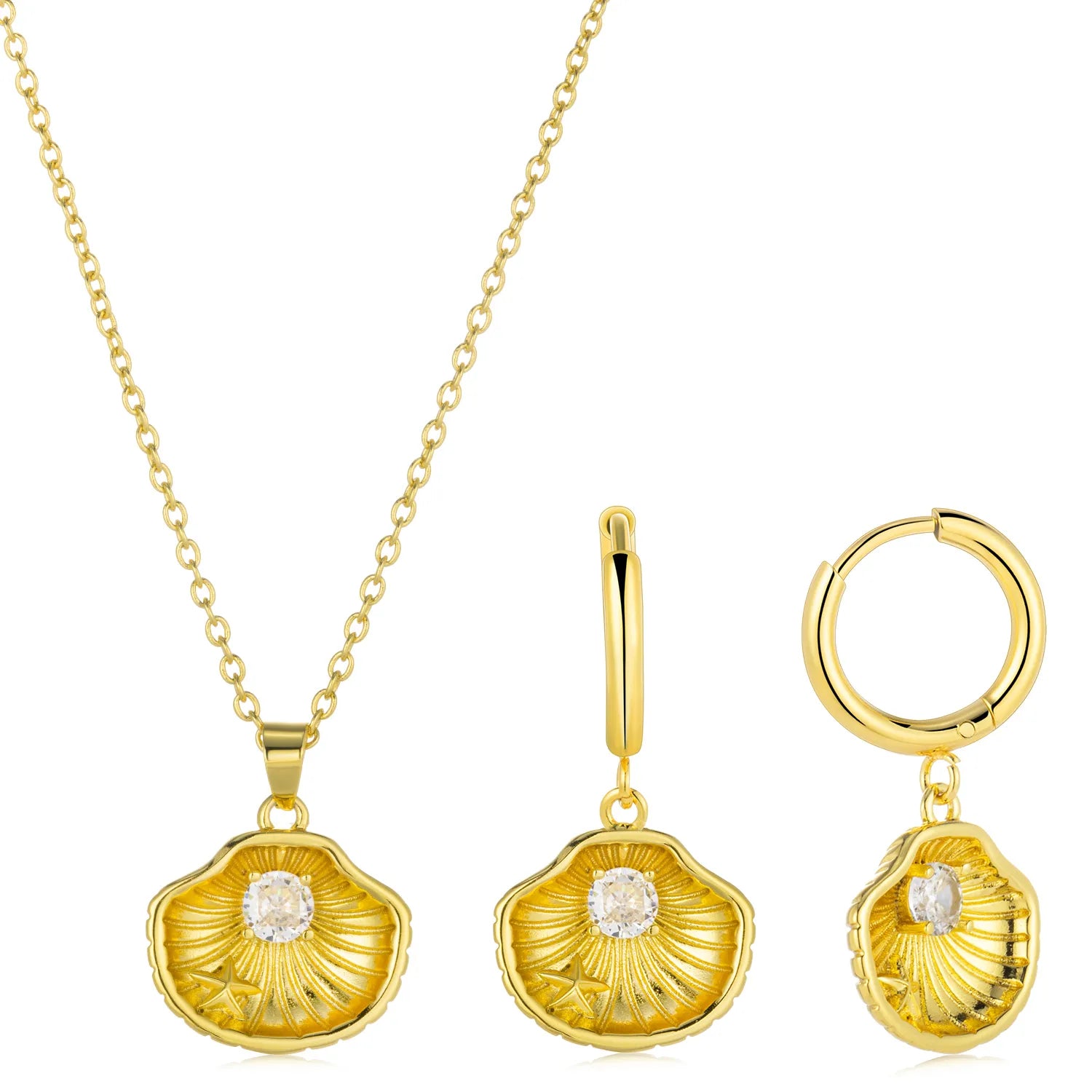 Shell necklace and earrings set, dainty beach style summer jewelry for women