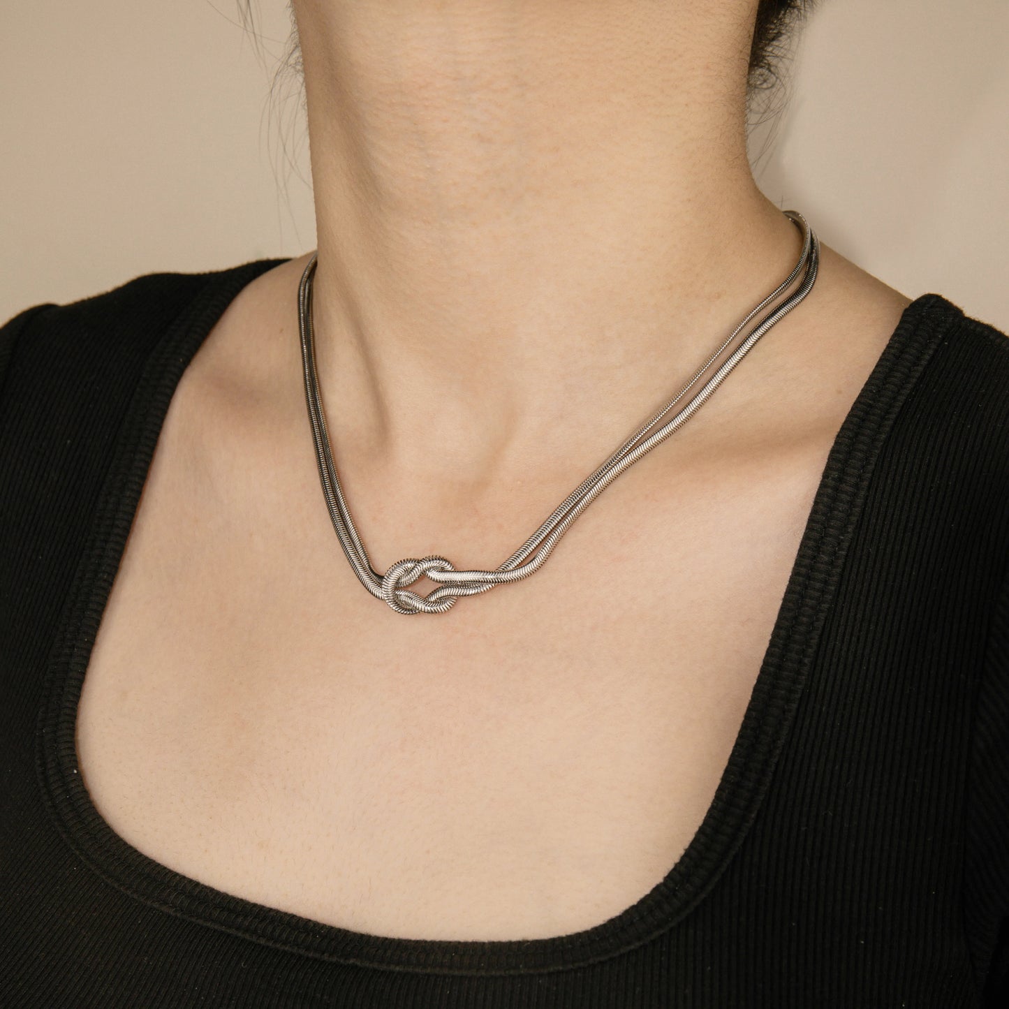 Ajatine silver knot layered snake chain necklace