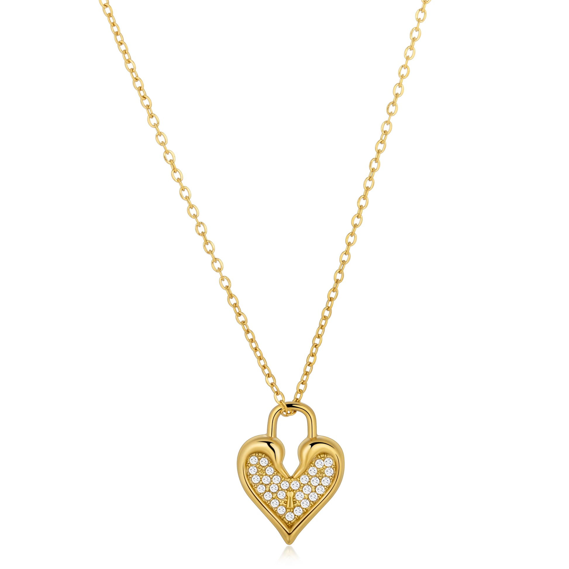 Ajatine stunning heart lock pendant necklace in gold with sparkling cubic zircon accents