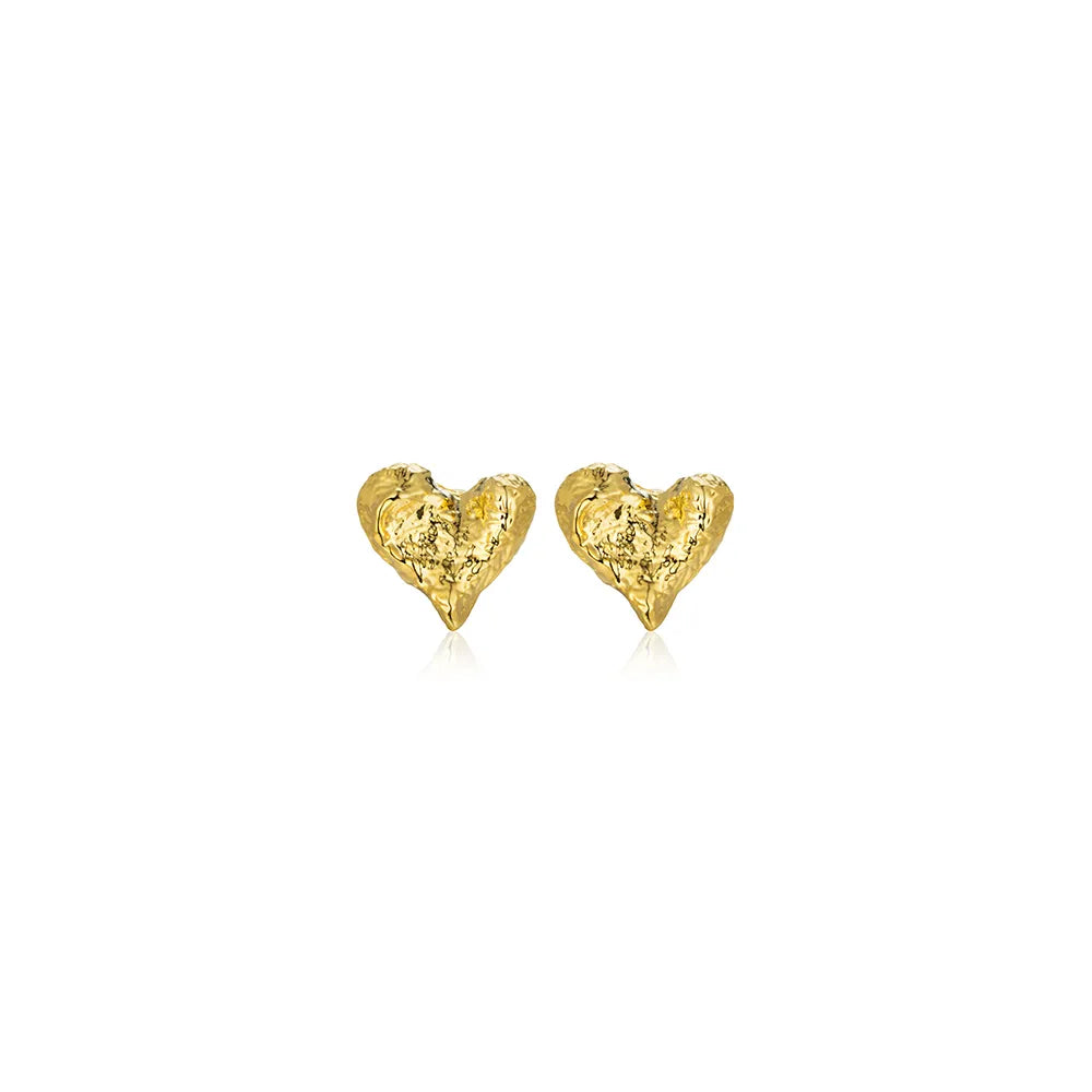 Ajatine textured gold heart earrings, unique romantic statement jewelry for women