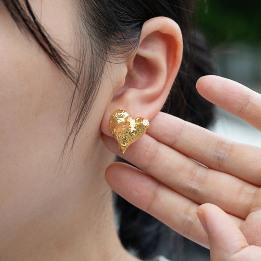 Ajatine textured gold heart earrings, unique romantic statement jewelry for women