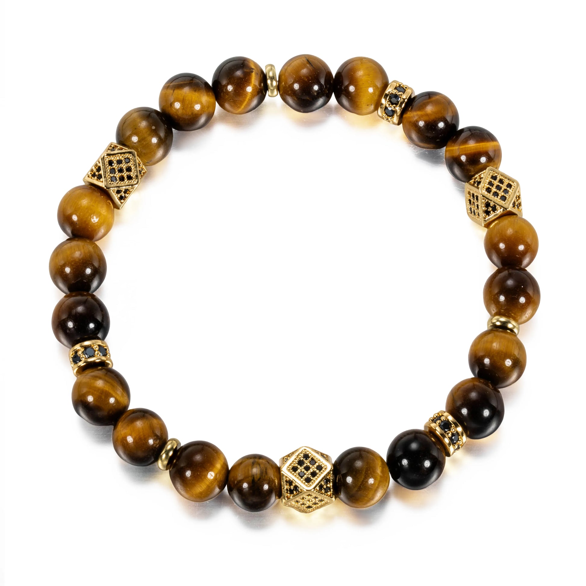 Ajatine tiger eye natural stone beaded bracelet with gold accents