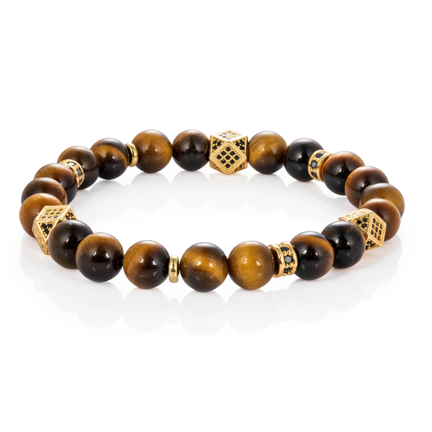 Ajatine tiger eye natural stone beaded bracelet with gold accents
