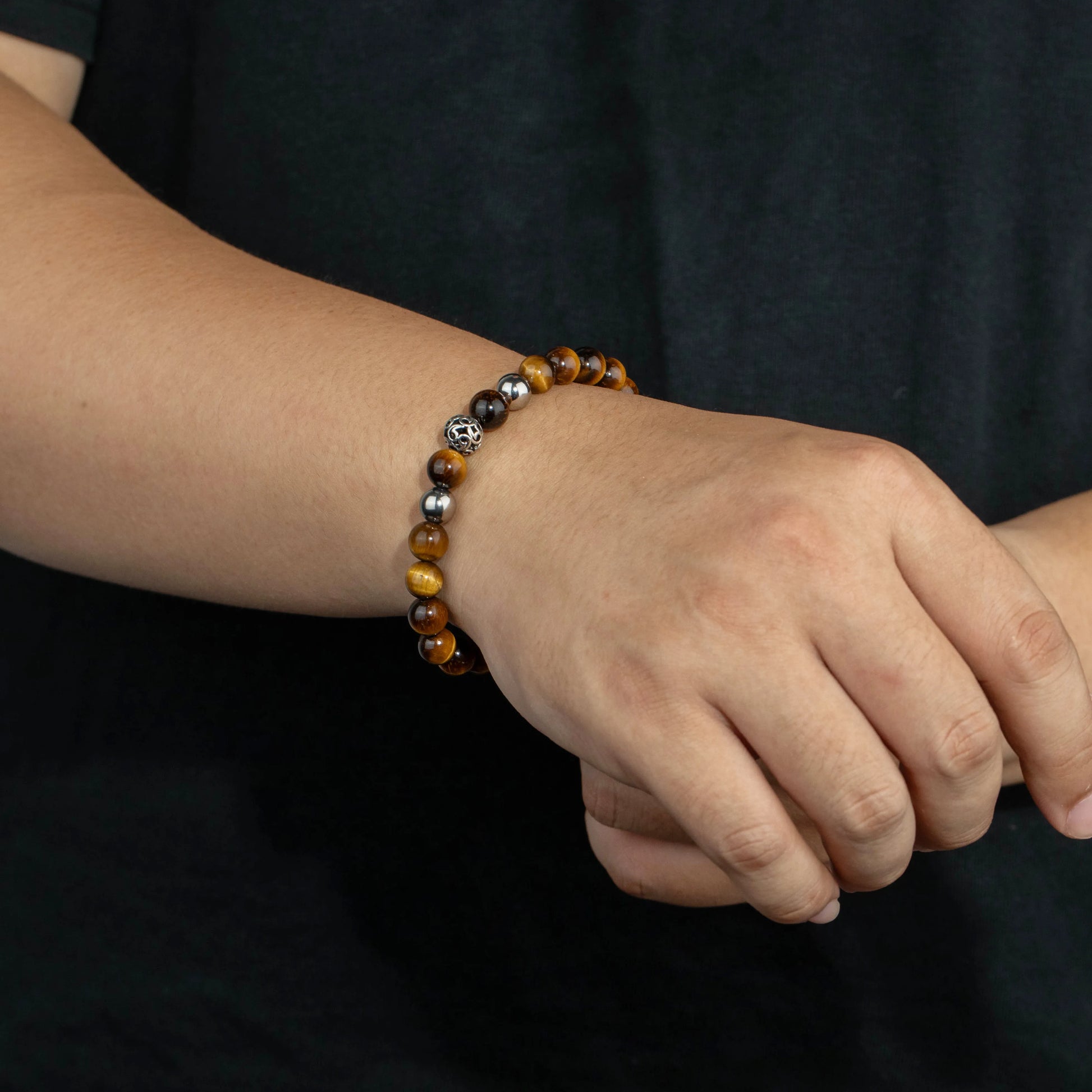 Ajatine tiger eye stone beaded bracelet, adjustable boho jewelry