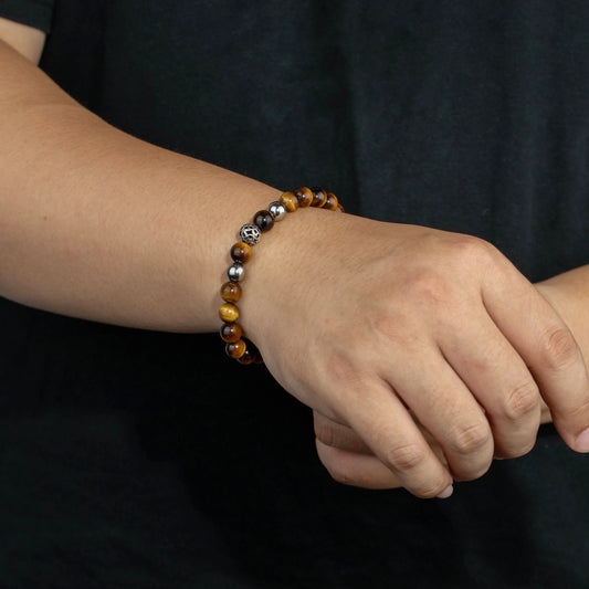 Ajatine tiger eye stone beaded bracelet, adjustable boho jewelry