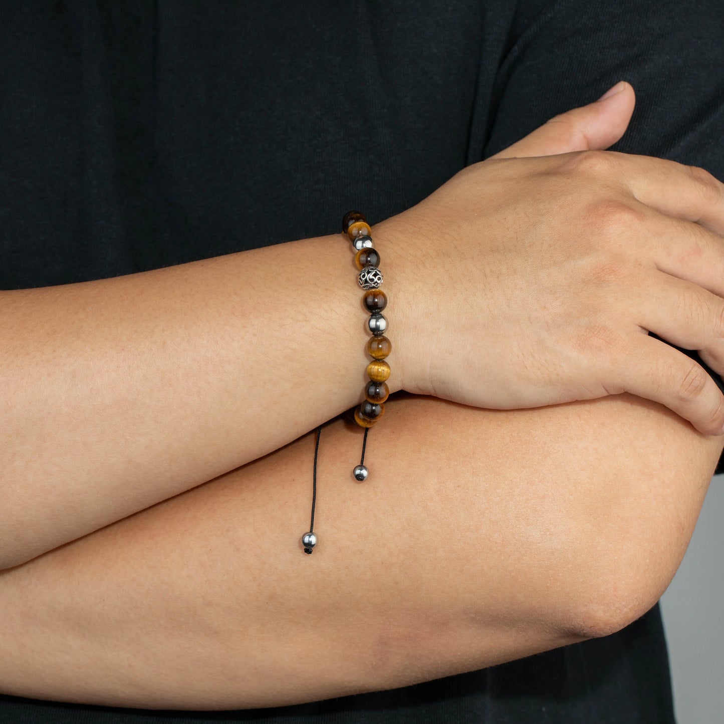 Ajatine tiger eye stone beaded bracelet, adjustable boho jewelry