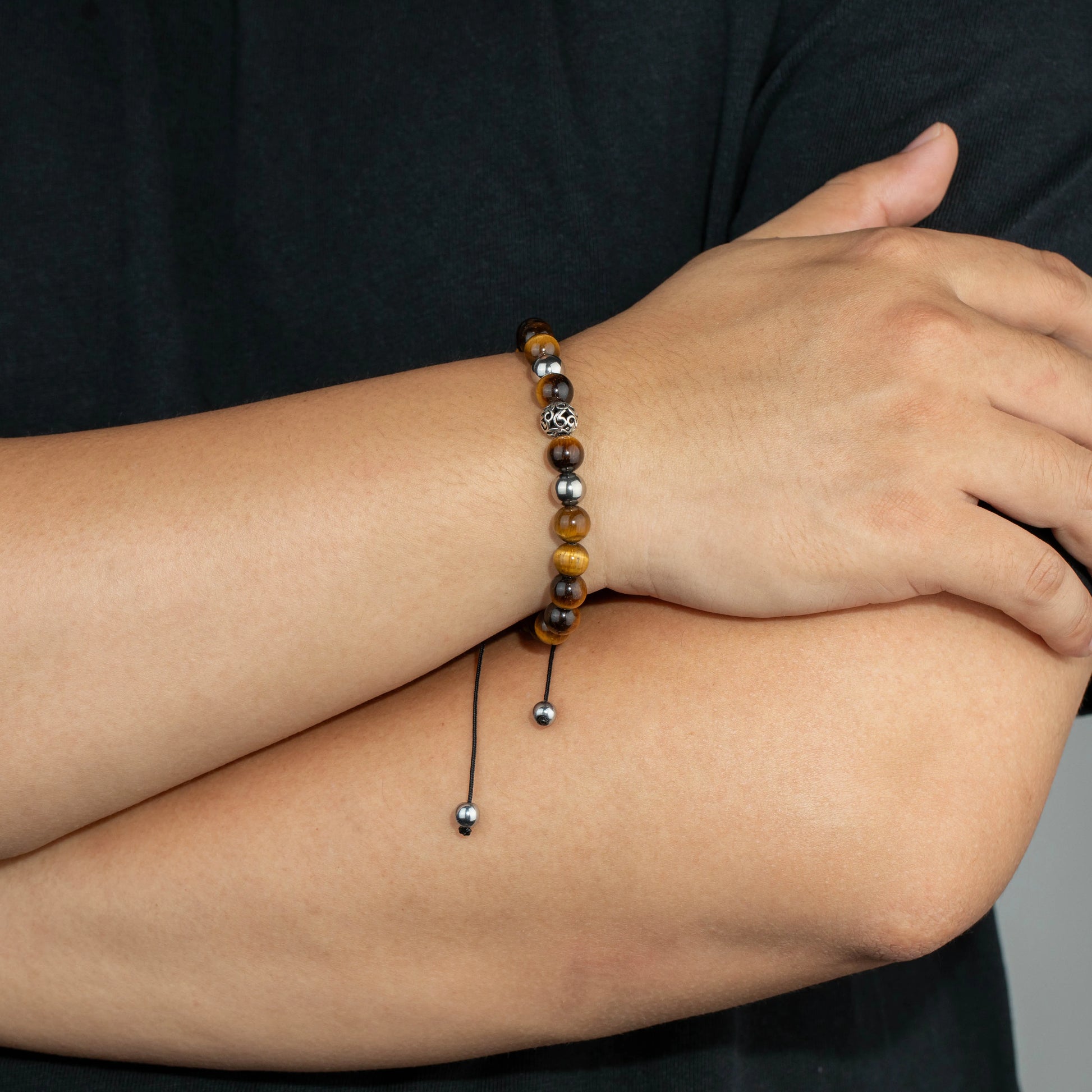 Ajatine tiger eye stone beaded bracelet, adjustable boho jewelry