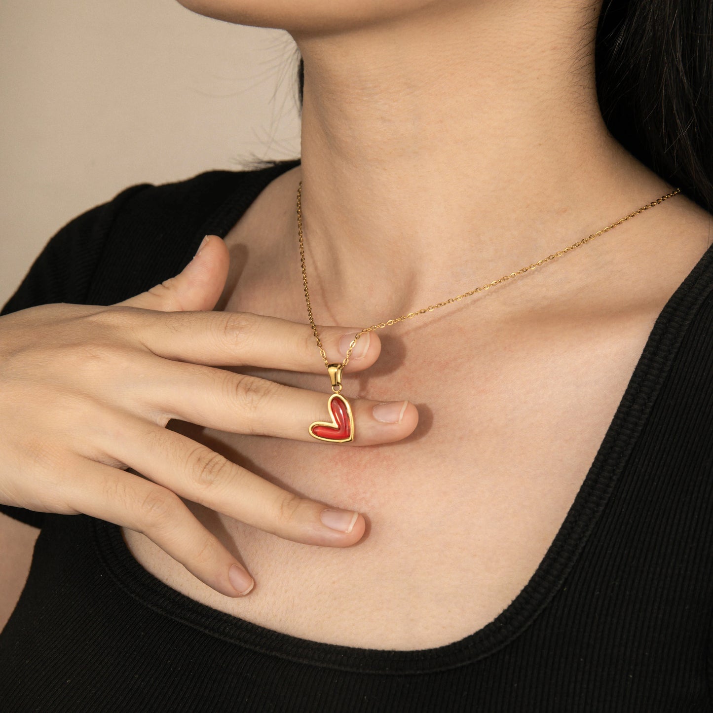 Ajatine gold heart pendant necklace, elegant heart necklace for women