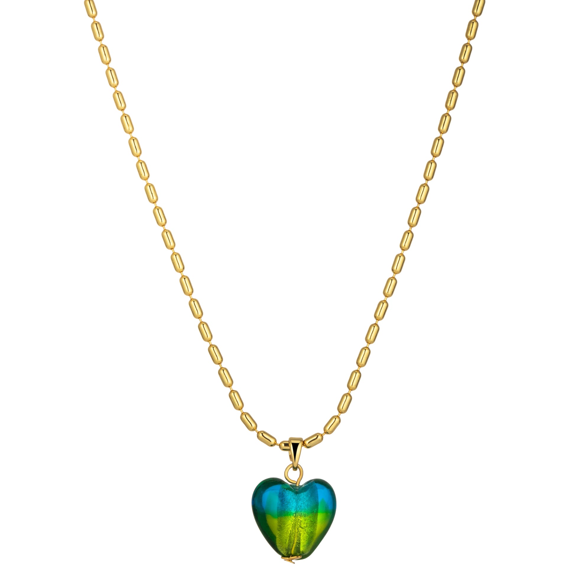 Ajatine green heart shaped gold chain necklace, trendy statement jewelry