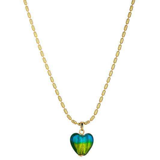 Ajatine green heart shaped gold chain necklace, trendy statement jewelry