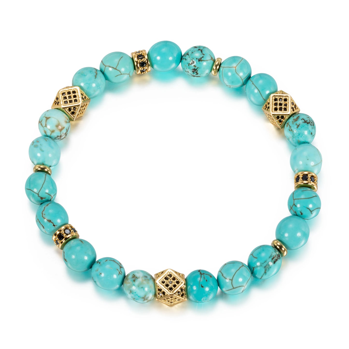 Ajatine turquoise natural stone beaded bracelet with gold accents