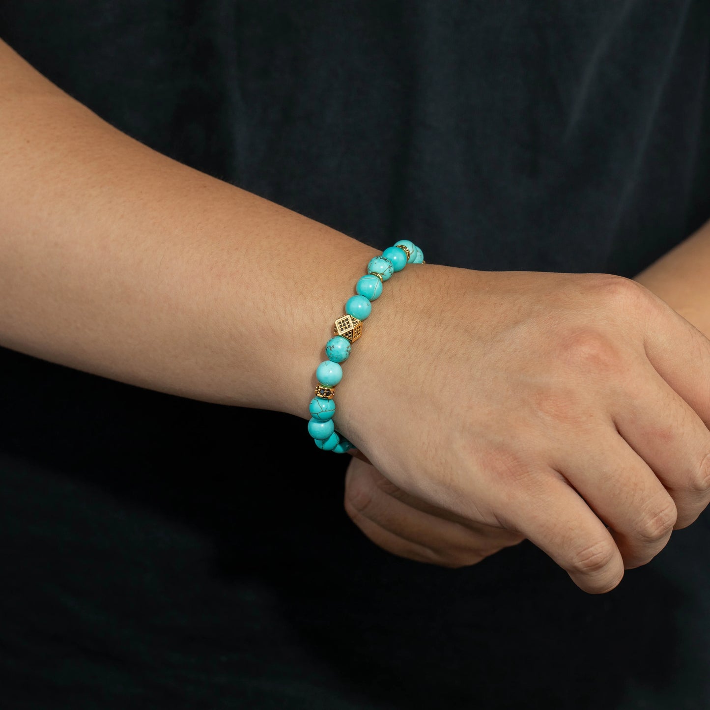 Ajatine turquoise natural stone beaded bracelet with gold accents
