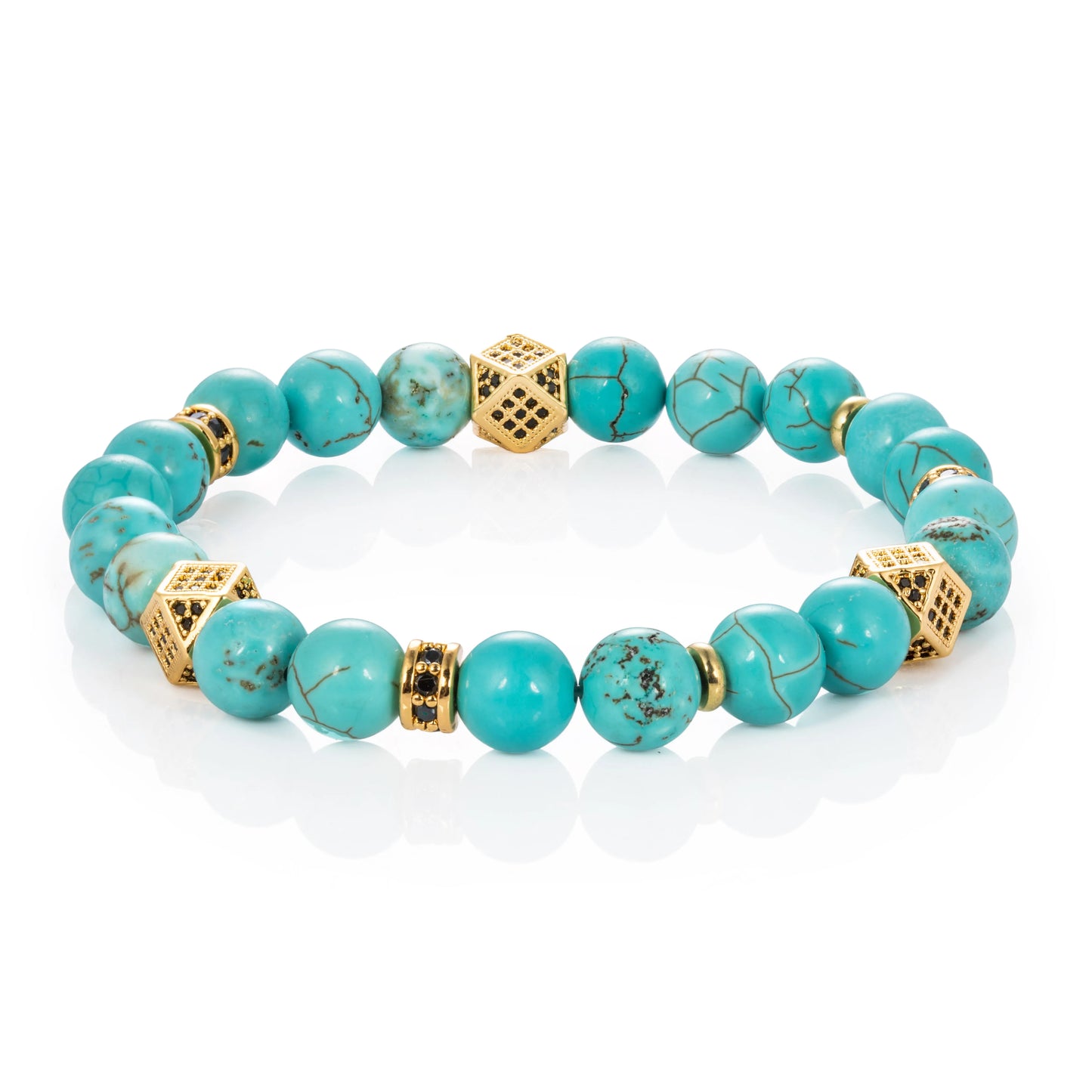 Ajatine turquoise natural stone beaded bracelet with gold accents