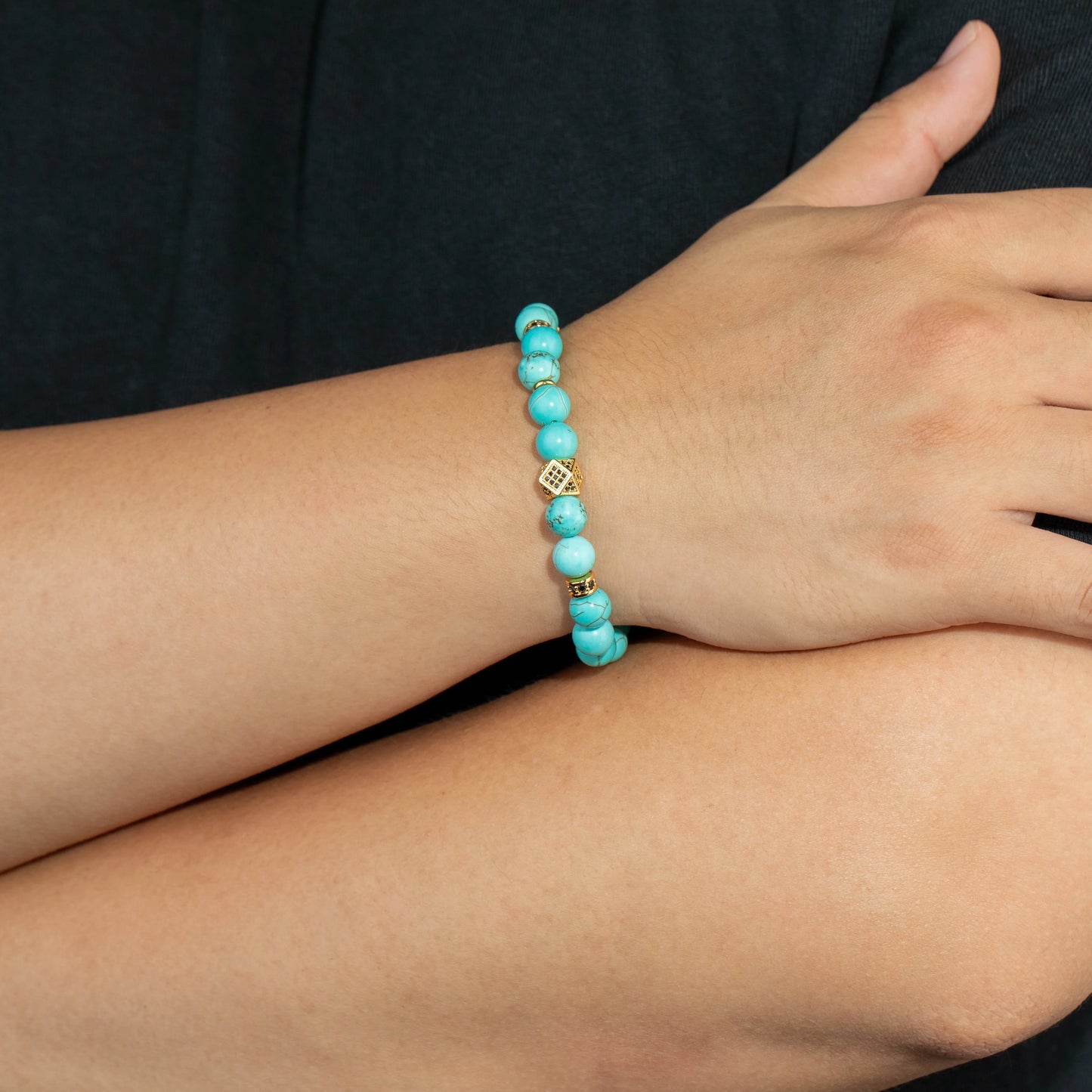 Ajatine turquoise natural stone beaded bracelet with gold accents