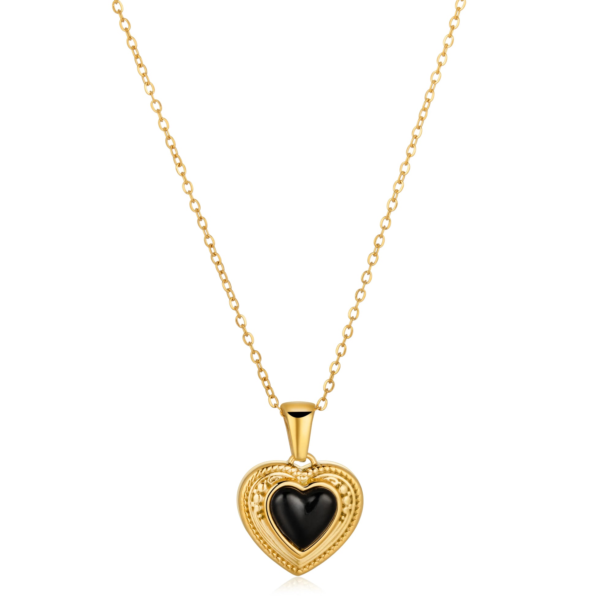 Ajatine black heart love pendant necklace, gold vintage style women's jewelry