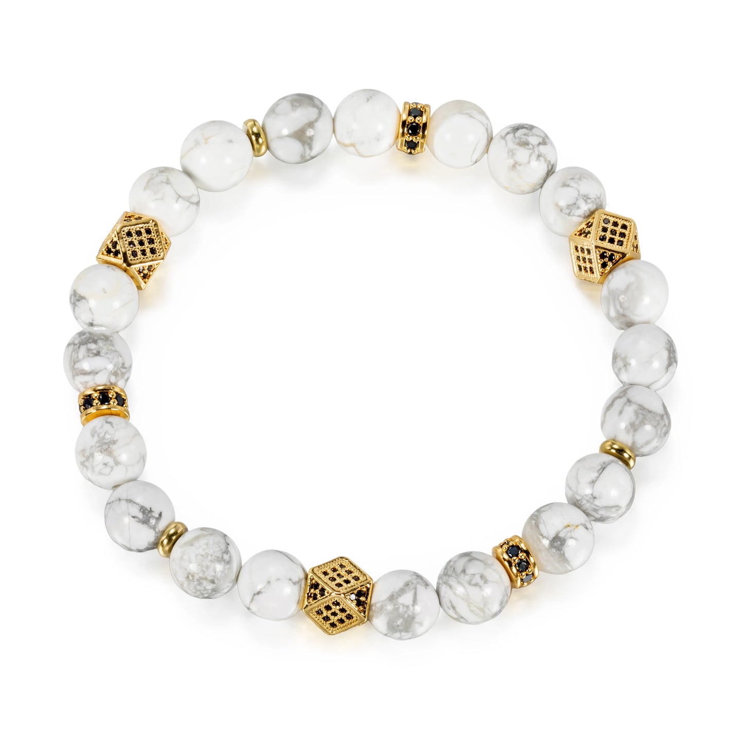 Ajatine white natural stone beaded bracelet with gold accents