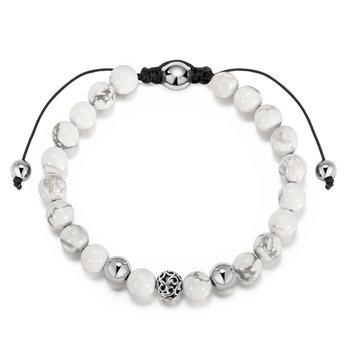 Ajatine white stone beaded bracelet, adjustable boho jewelry