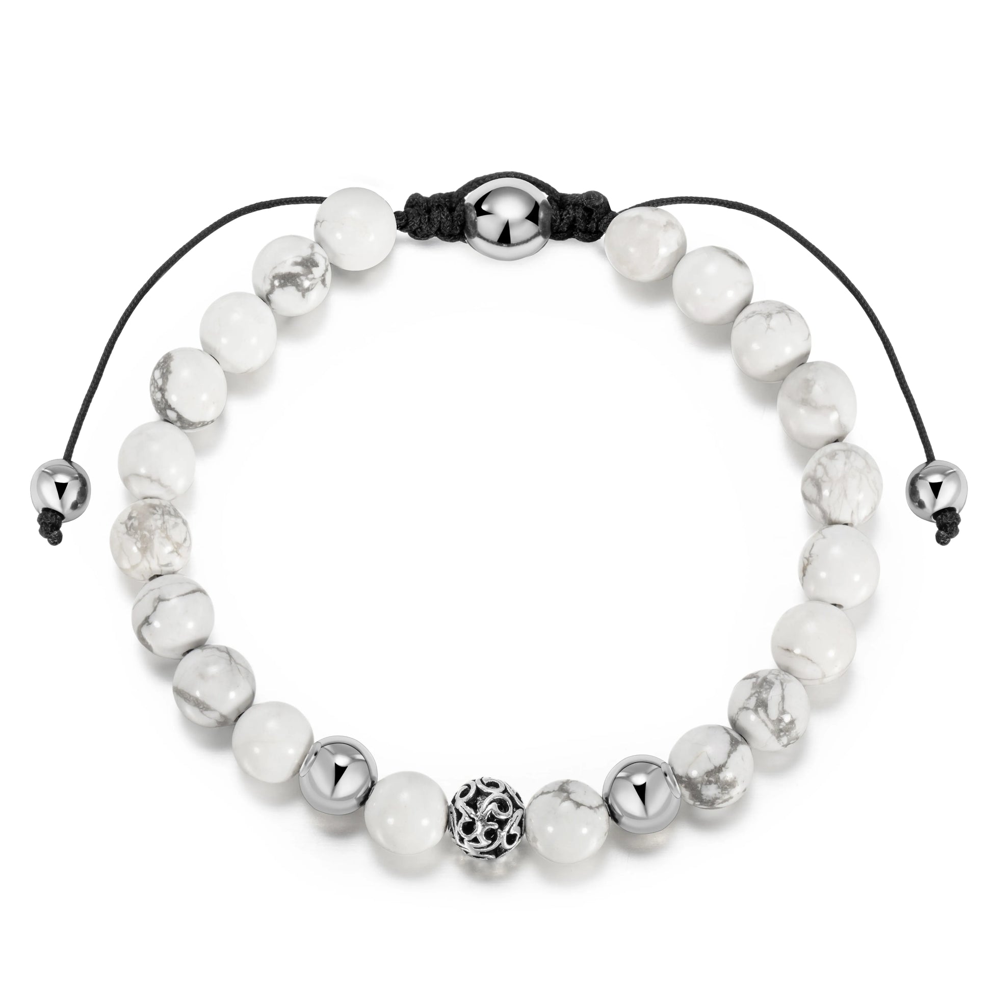 Ajatine white stone beaded bracelet, adjustable boho jewelry