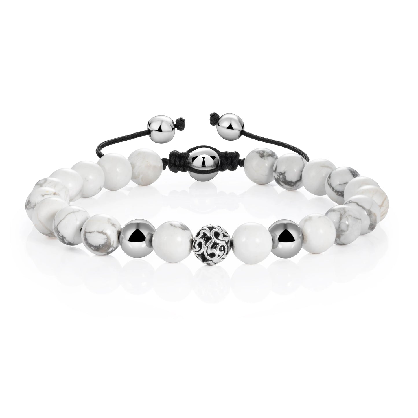 Ajatine white stone beaded bracelet, adjustable boho jewelry