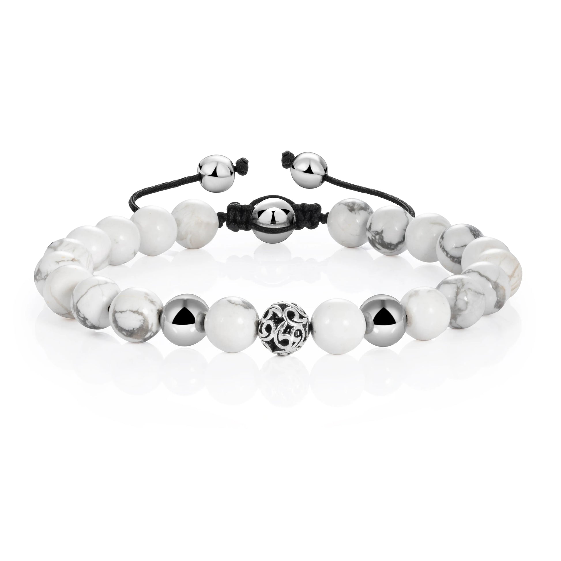 Ajatine white stone beaded bracelet, adjustable boho jewelry