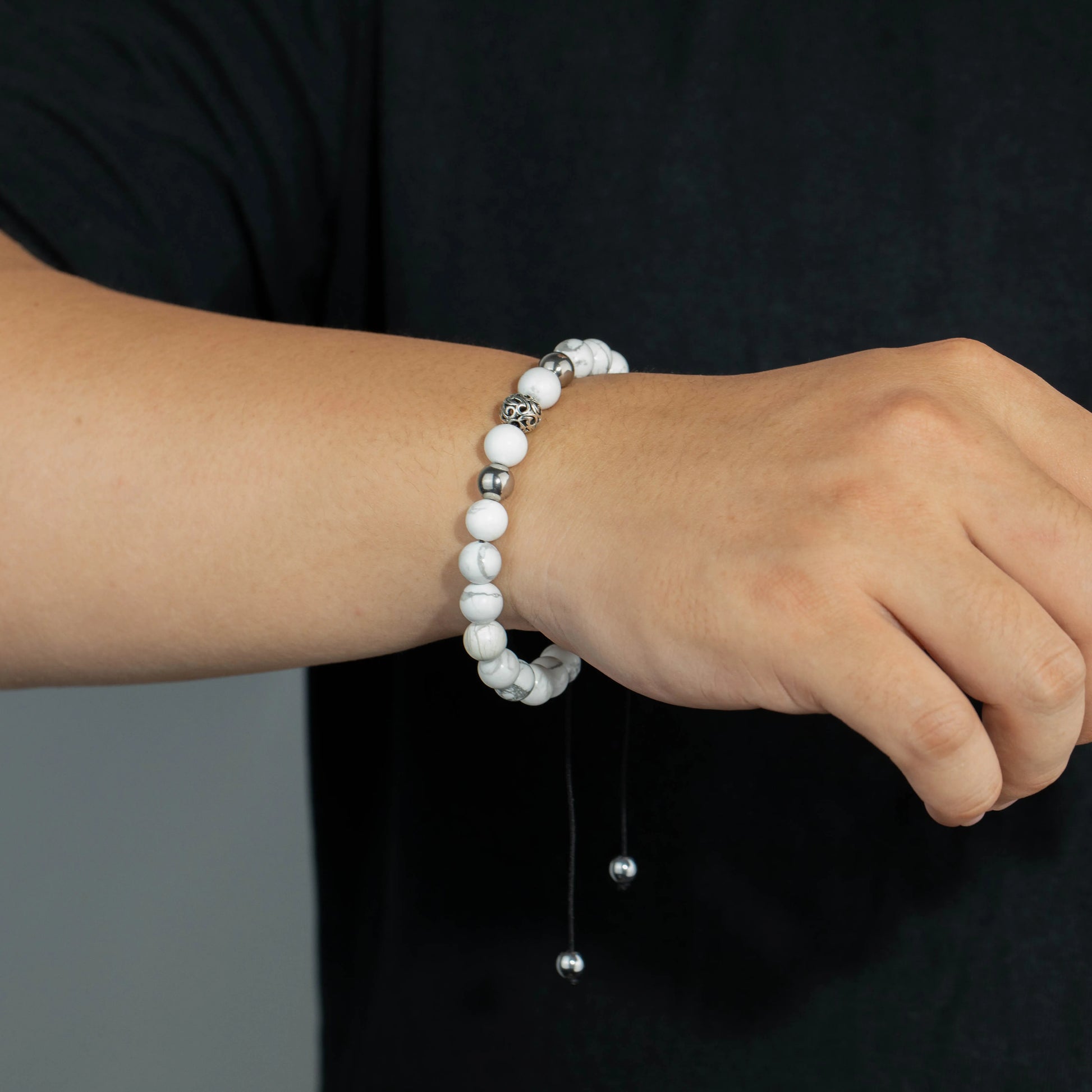 Ajatine white stone beaded bracelet, adjustable boho jewelry