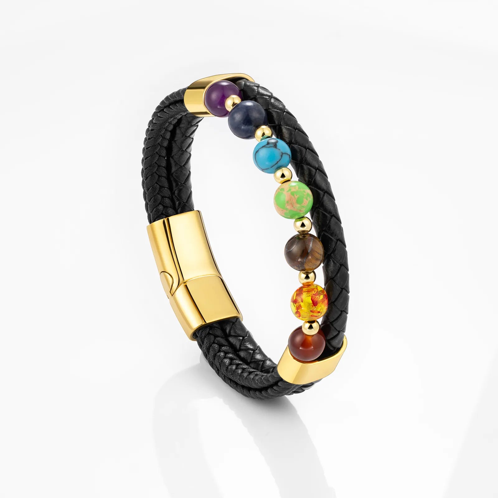 7 Color Beads Natural Stone Leather Bracelet for Men