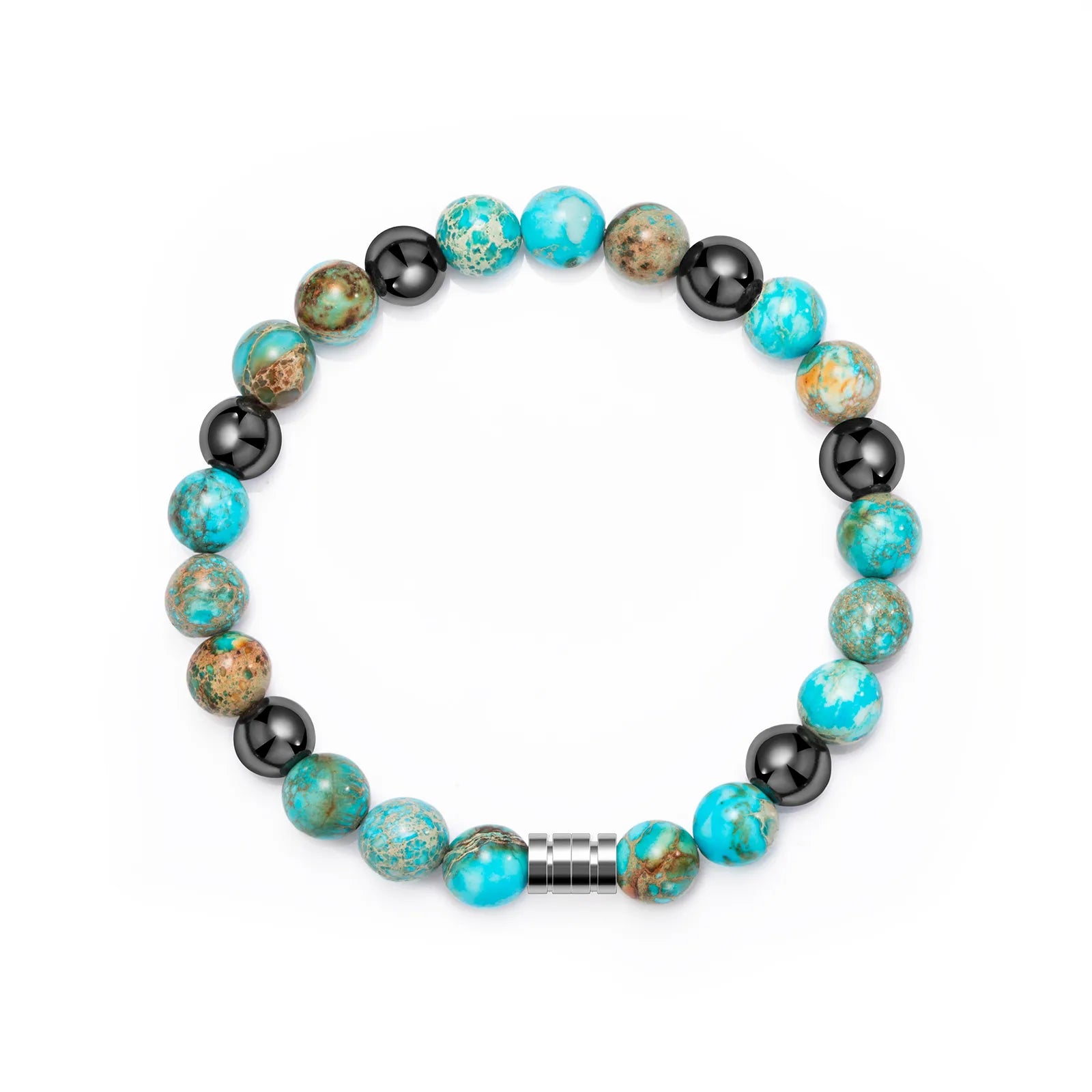 Bead bracelet with colorful stones and stainless steel detail, showcasing stylish design for daily wear.
