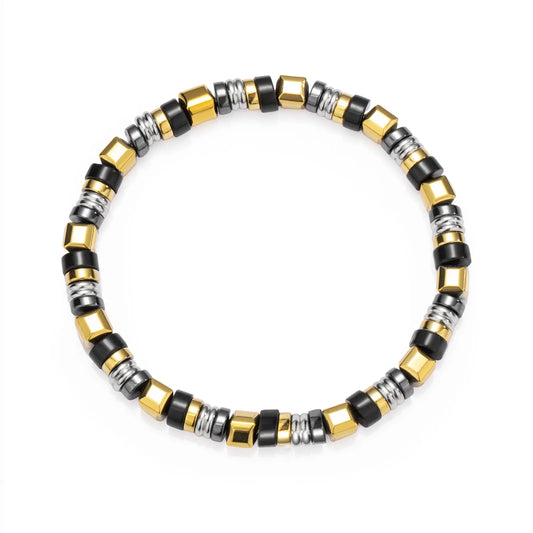 Ajatine men's beaded bracelet with black gold stainless steel design