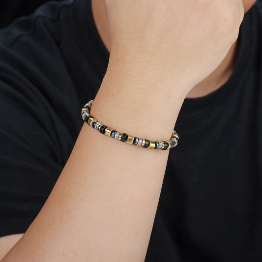 Ajatine men's beaded bracelet with black gold stainless steel design