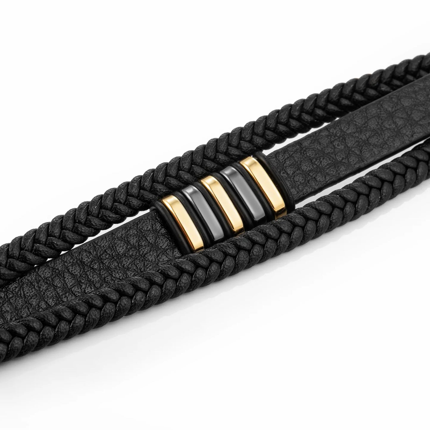 Black Braided Leather Bracelet with Multi Layered for Men