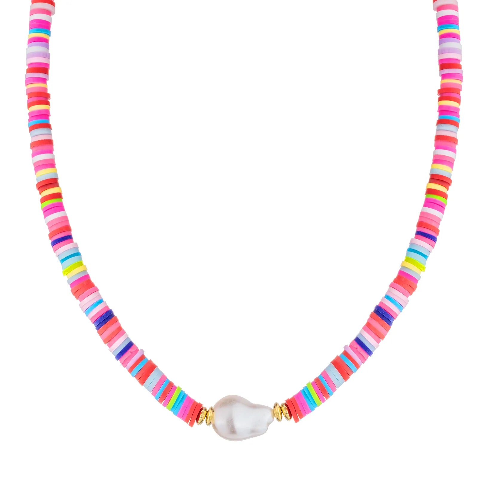 Colorful beaded necklace with pearl, bohemian summer jewelry.
