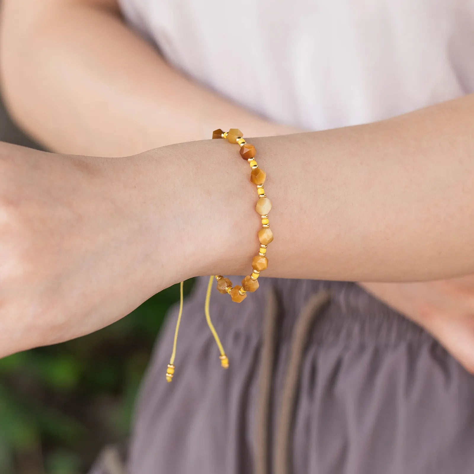Ajatine yellow braided beaded bracelet, handmade, adjustable