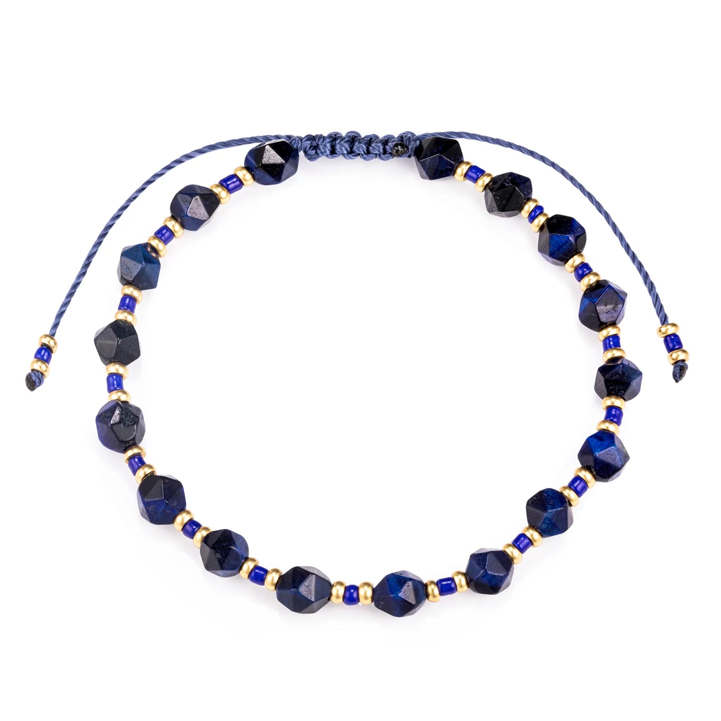 Ajatine blue braided beaded bracelet, handmade, adjustable