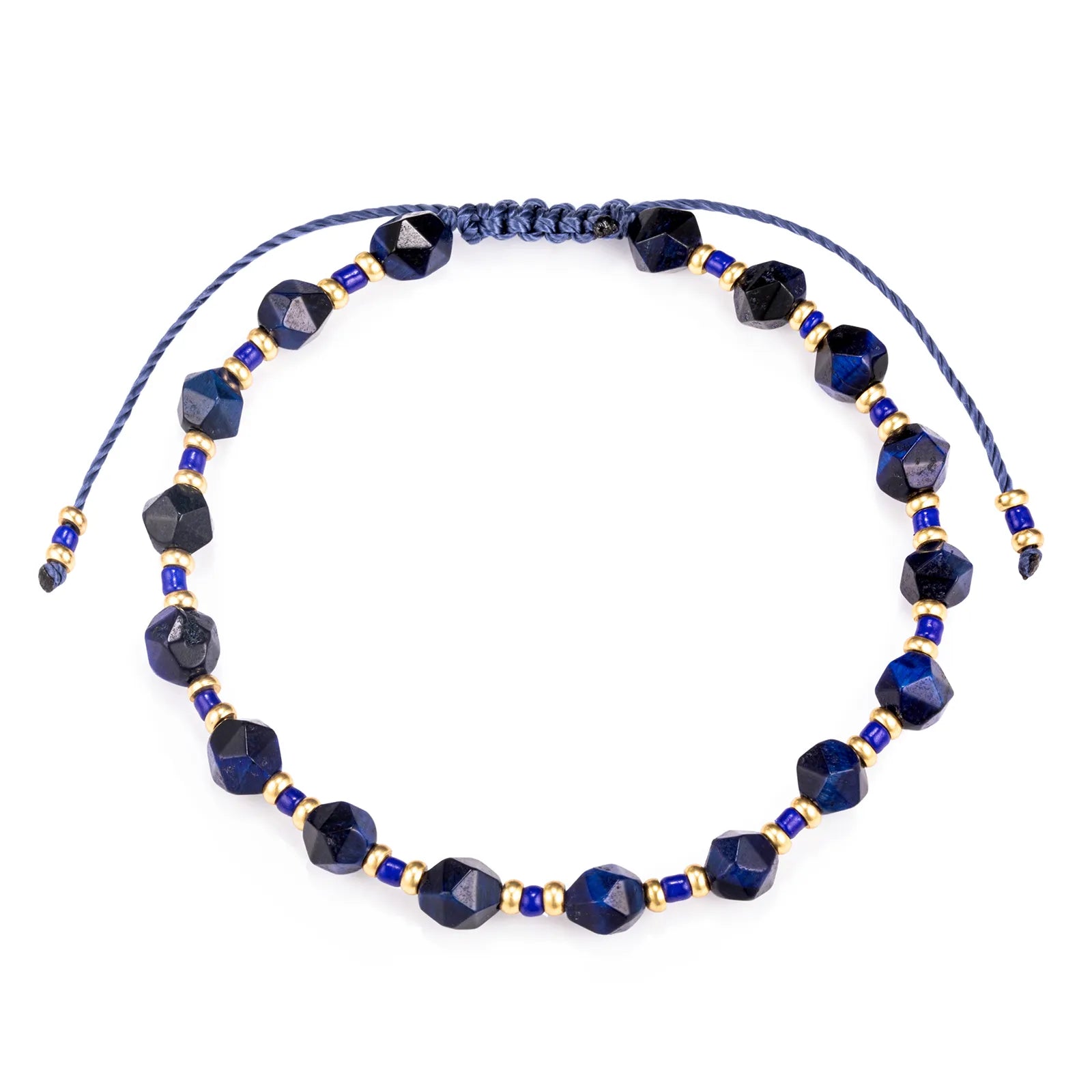 Ajatine blue braided beaded bracelet, handmade, adjustable
