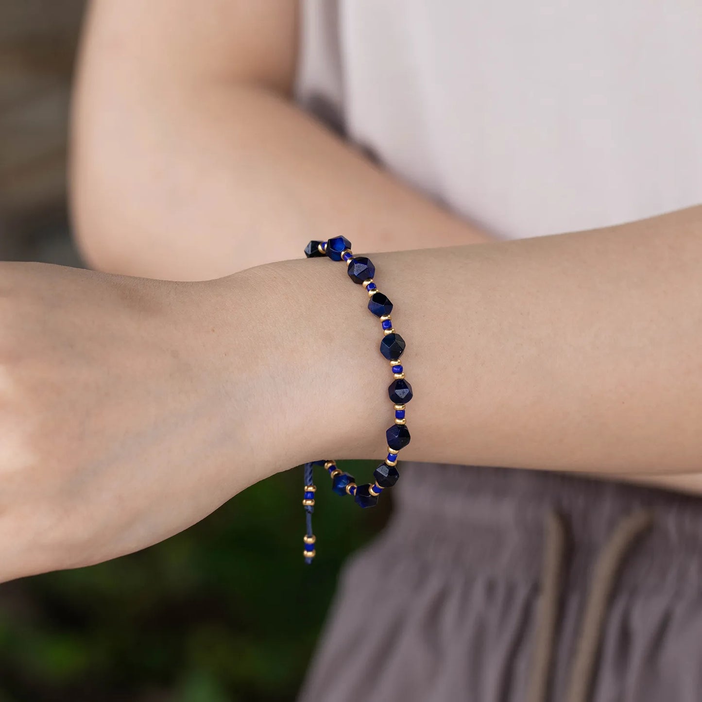 Ajatine blue braided beaded bracelet, handmade, adjustable