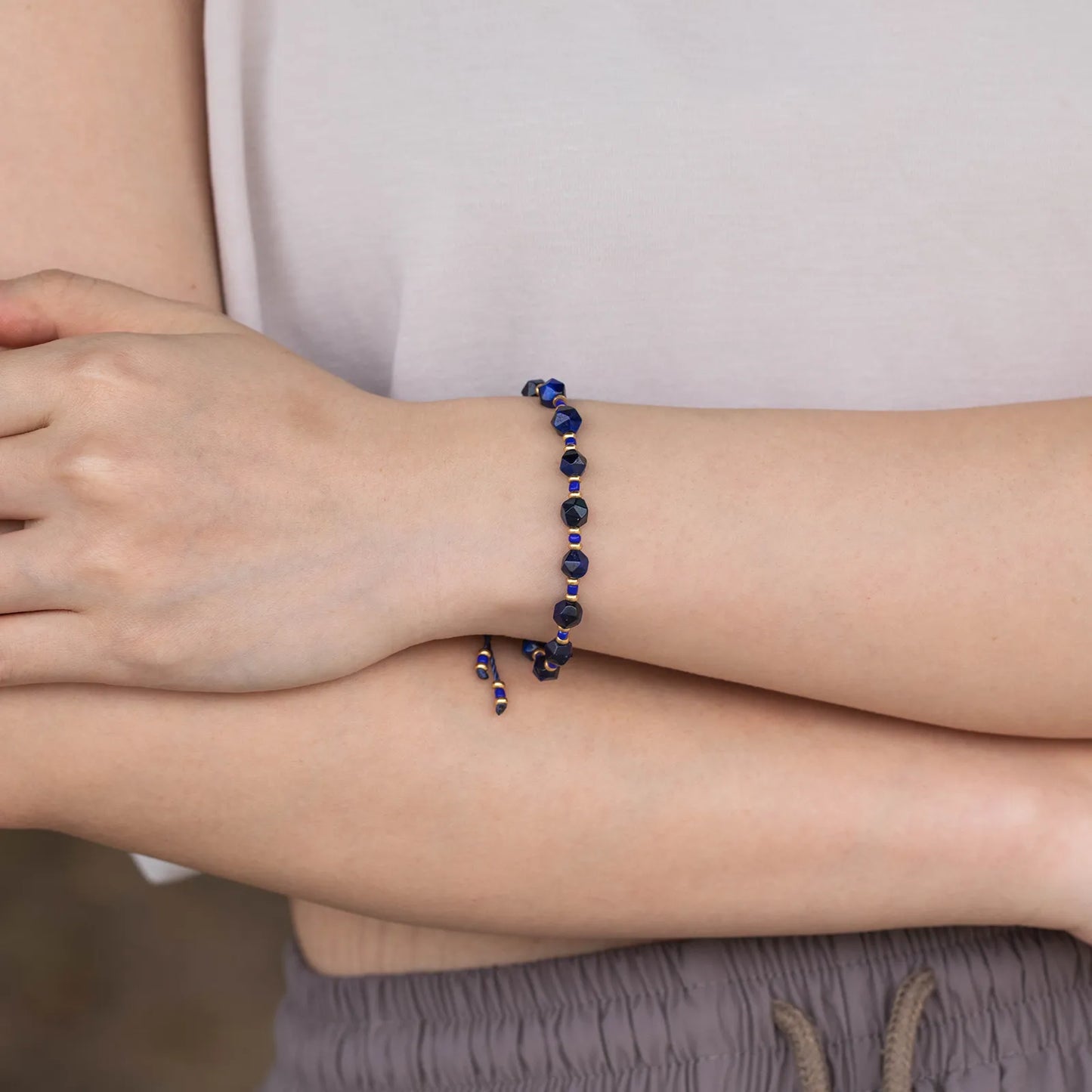 Ajatine blue braided beaded bracelet, handmade, adjustable