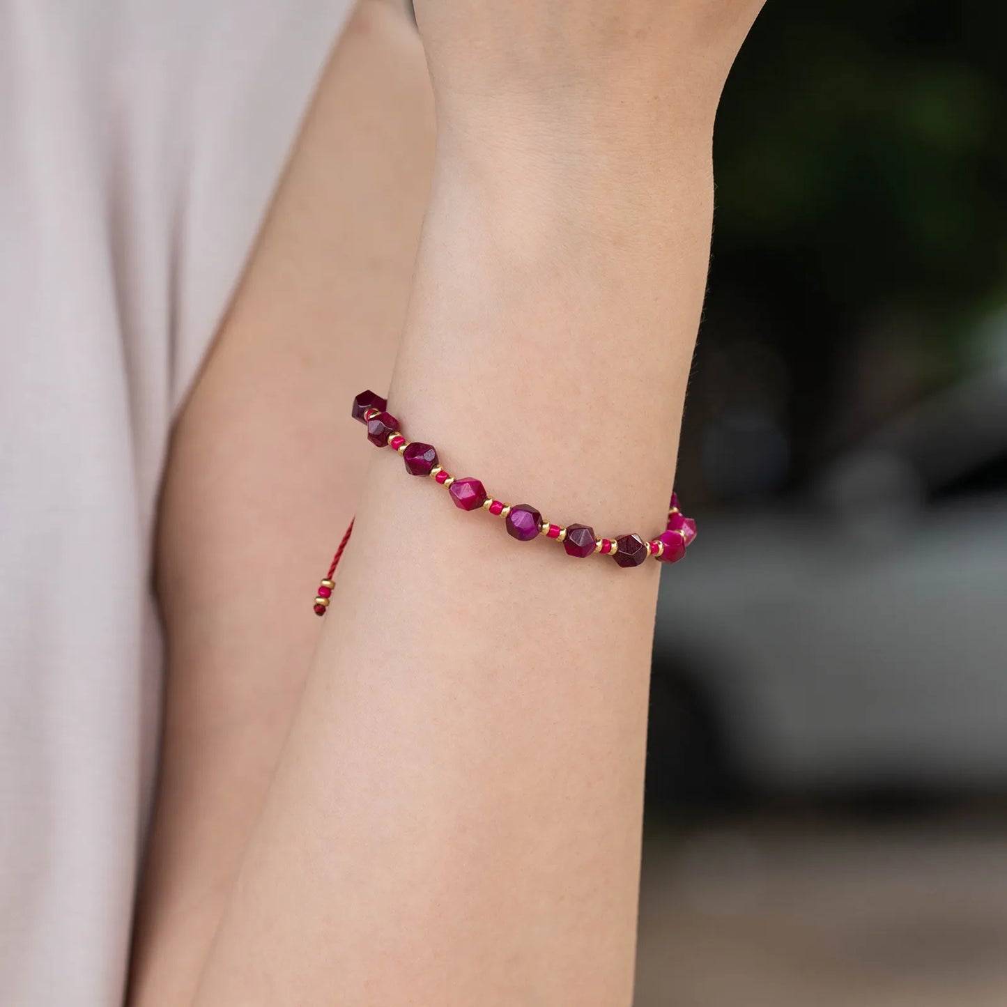 Ajatine pink braided beaded bracelet, handmade, adjustable